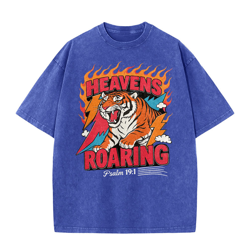 Christianartworkshop T-shirt unisexe rétro délavé « Tigre rugissant des cieux, flamme et éclair, Psaume 19:1 » - image 2