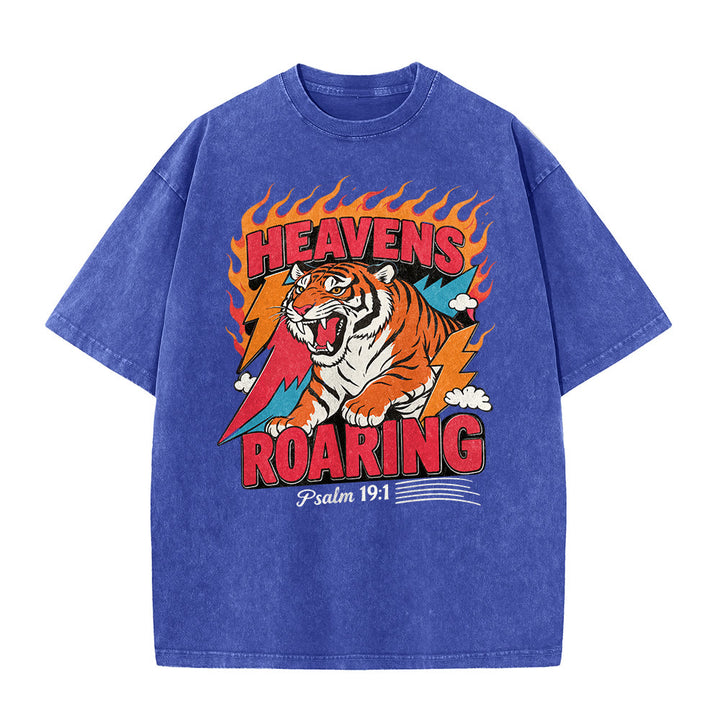 Christianartworkshop T-shirt unisexe rétro délavé « Tigre rugissant des cieux, flamme et éclair, Psaume 19:1 » - image 2