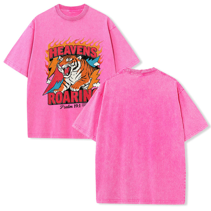 Christianartworkshop T-shirt unisexe rétro délavé « Tigre rugissant des cieux, flamme et éclair, Psaume 19:1 » - Rose - 5XL - image 22
