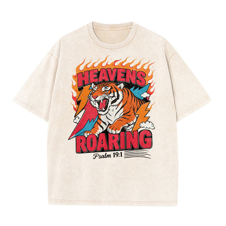 Christianartworkshop T-shirt unisexe rétro délavé « Tigre rugissant des cieux, flamme et éclair, Psaume 19:1 » - image 20