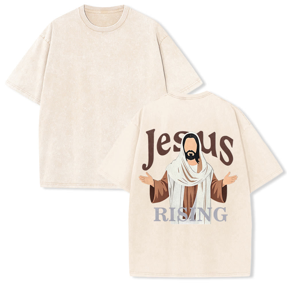 Christianartworkshop T-shirt unisexe vintage délavé avec motif Jésus ressuscité, bras ouverts - Beige - 5XL - image 1