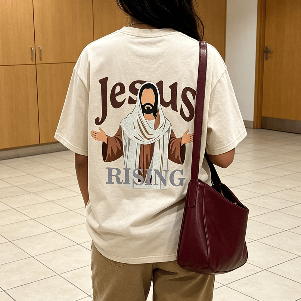 Christianartworkshop T-shirt unisexe vintage délavé avec motif Jésus ressuscité, bras ouverts - image 0