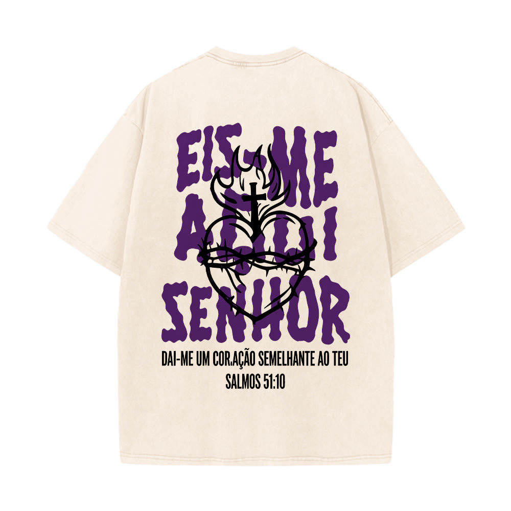 Christianartworkshop T-shirt unisexe délavé avec motif spirituel portugais : épine, cœur sacré, croix et flamme au dos - image 2
