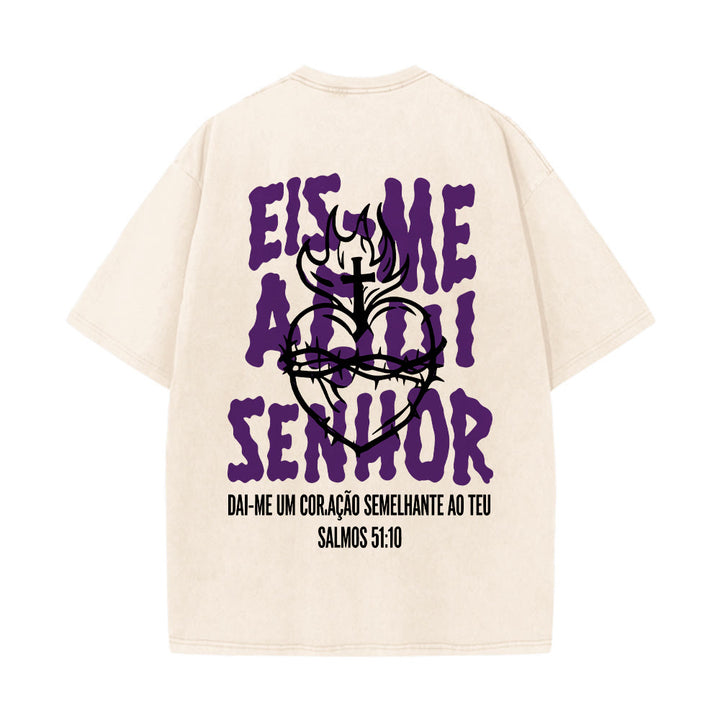 Christianartworkshop T-shirt unisexe délavé avec motif spirituel portugais : épine, cœur sacré, croix et flamme au dos - image 2