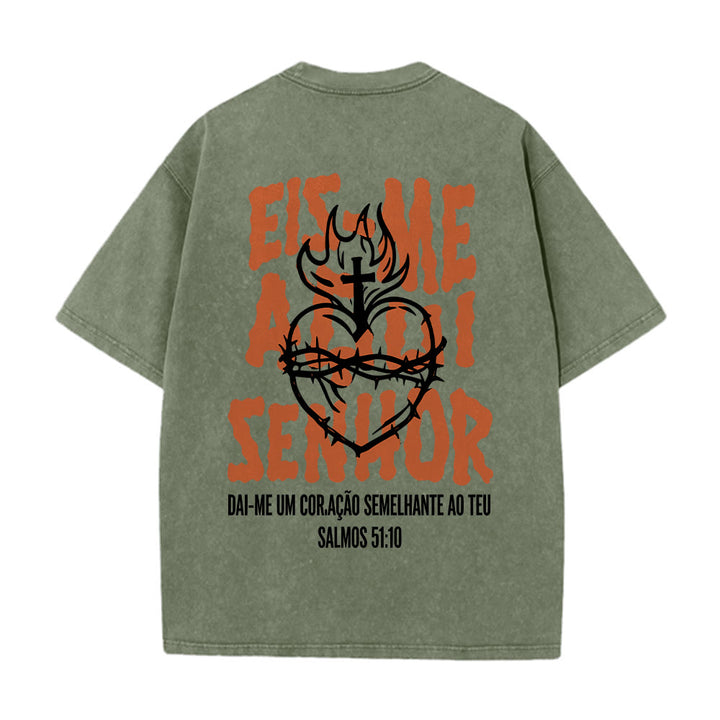 Christianartworkshop T-shirt unisexe délavé avec motif spirituel portugais : épine, cœur sacré, croix et flamme au dos - image 17
