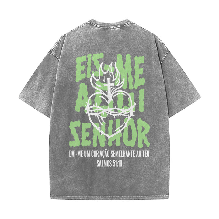 Christianartworkshop T-shirt unisexe délavé avec motif spirituel portugais : épine, cœur sacré, croix et flamme au dos - image 26