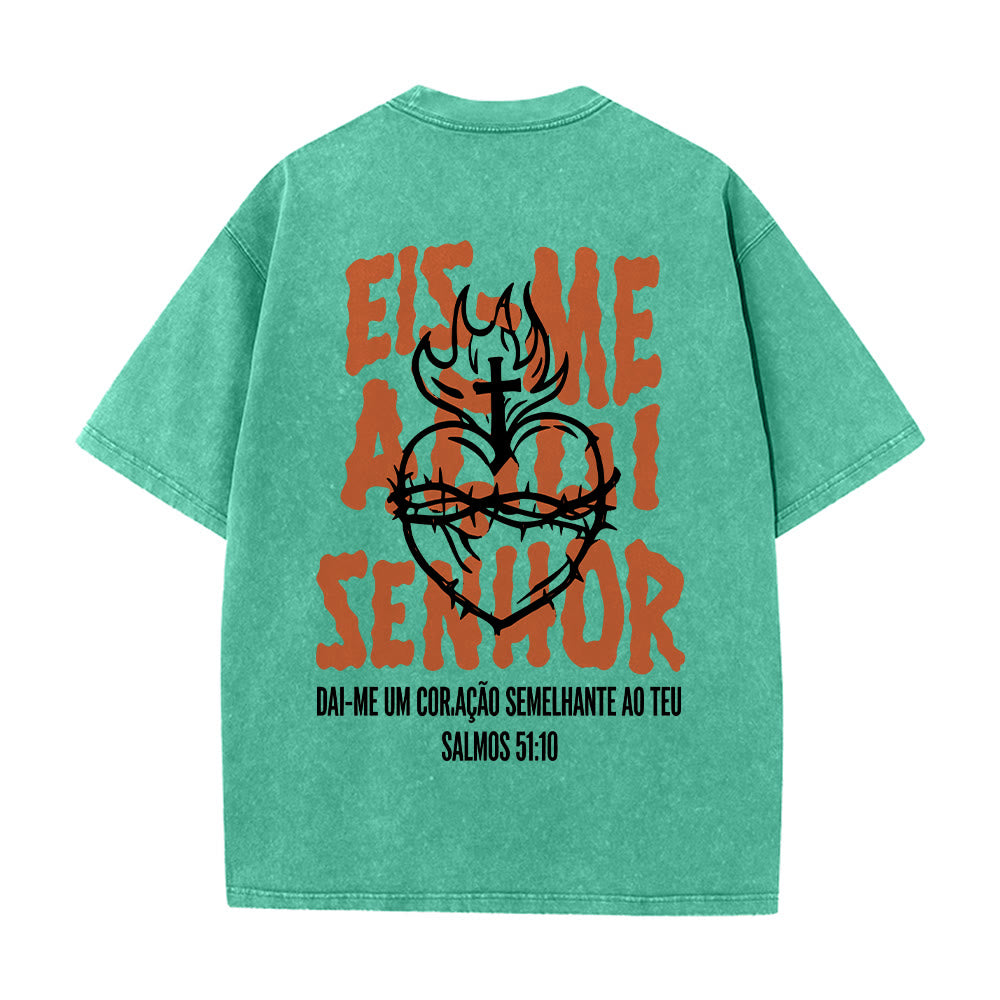 Christianartworkshop T-shirt unisexe délavé avec motif spirituel portugais : épine, cœur sacré, croix et flamme au dos - image 14