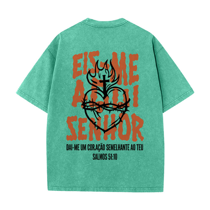 Christianartworkshop T-shirt unisexe délavé avec motif spirituel portugais : épine, cœur sacré, croix et flamme au dos - image 14