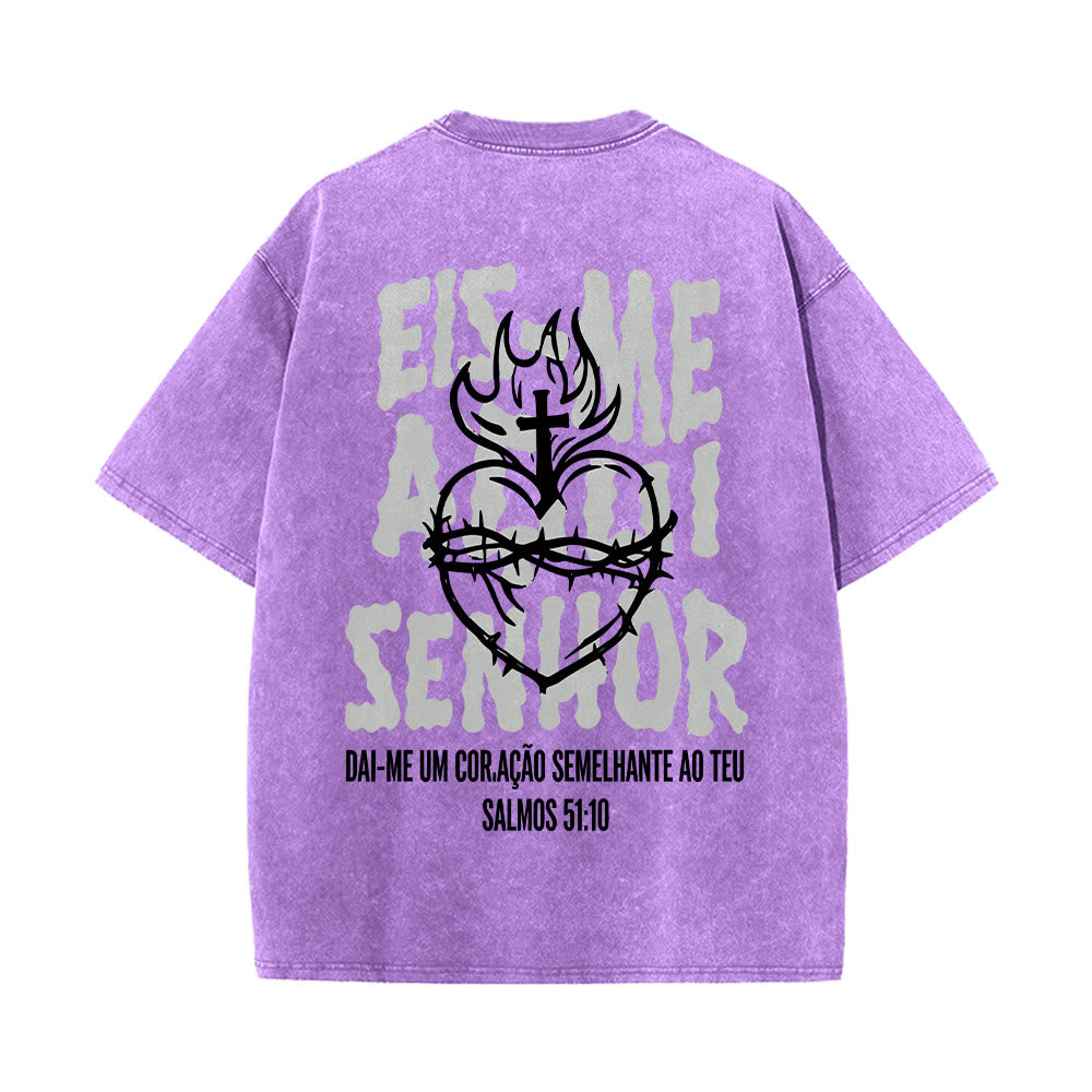 Christianartworkshop T-shirt unisexe délavé avec motif spirituel portugais : épine, cœur sacré, croix et flamme au dos - image 23