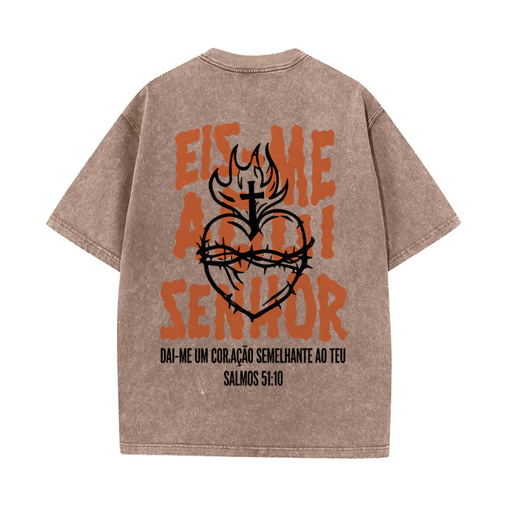 Christianartworkshop T-shirt unisexe délavé avec motif spirituel portugais : épine, cœur sacré, croix et flamme au dos - image 20