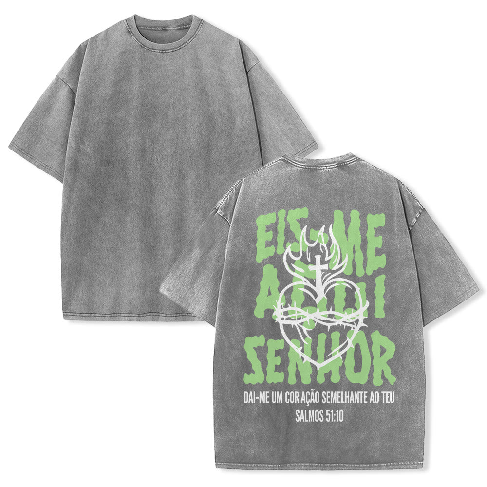 Christianartworkshop T-shirt unisexe délavé avec motif spirituel portugais : épine, cœur sacré, croix et flamme au dos - Gris - 5XL - image 25