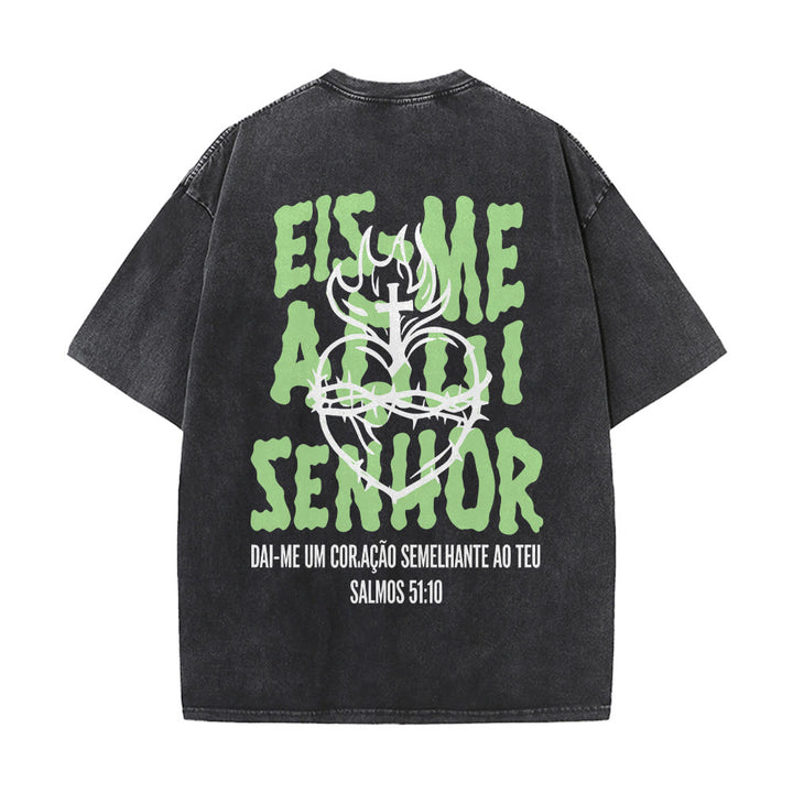 Christianartworkshop T-shirt unisexe délavé avec motif spirituel portugais : épine, cœur sacré, croix et flamme au dos - image 5