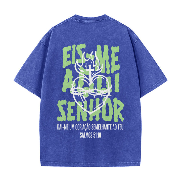 Christianartworkshop T-shirt unisexe délavé avec motif spirituel portugais : épine, cœur sacré, croix et flamme au dos - image 11