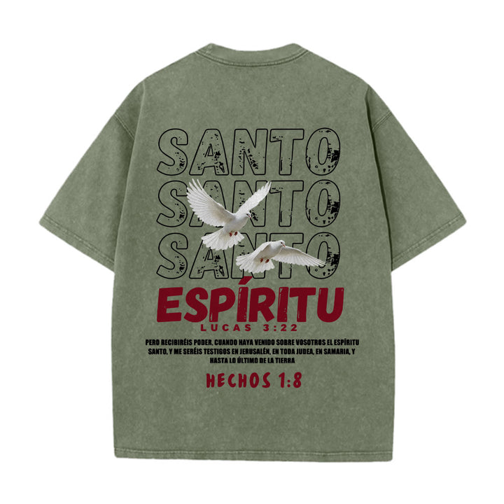 Christianartworkshop T-shirt unisexe délavé avec slogan espagnol du Saint-Esprit, double colombe, police vieillie au dos - image 17