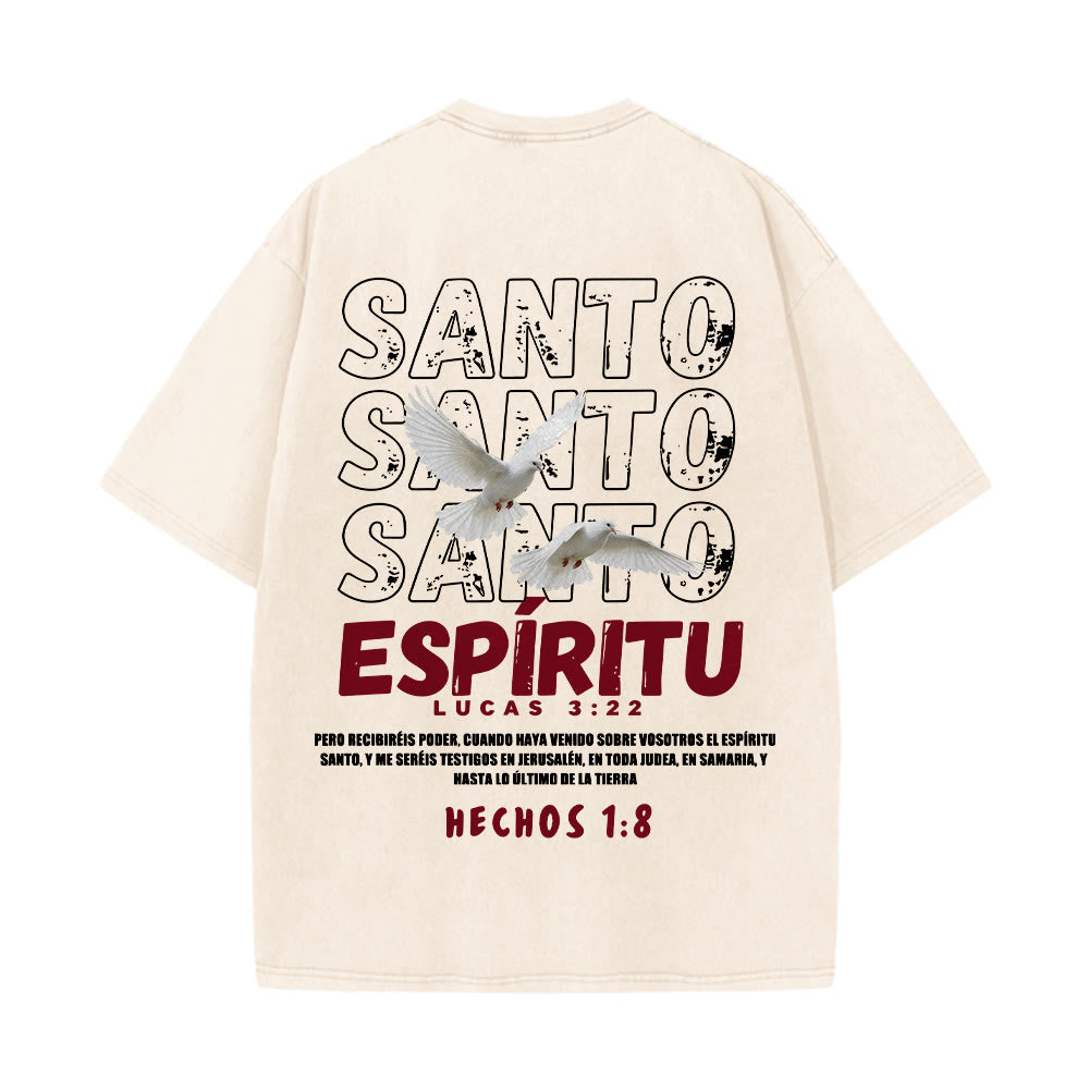 Christianartworkshop T-shirt unisexe délavé avec slogan espagnol du Saint-Esprit, double colombe, police vieillie au dos - image 2