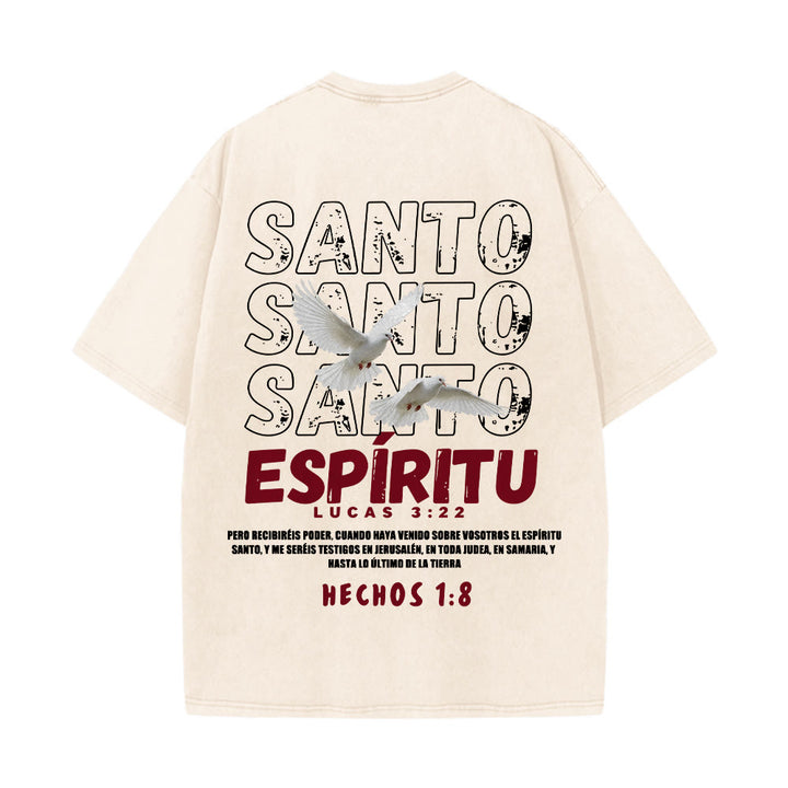 Christianartworkshop T-shirt unisexe délavé avec slogan espagnol du Saint-Esprit, double colombe, police vieillie au dos - image 2