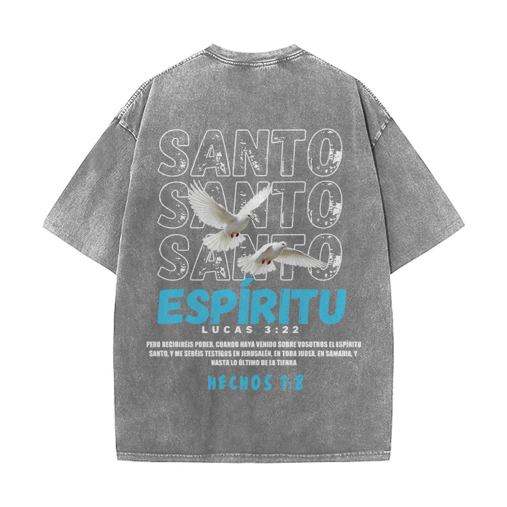 Christianartworkshop T-shirt unisexe délavé avec slogan espagnol du Saint-Esprit, double colombe, police vieillie au dos - image 14