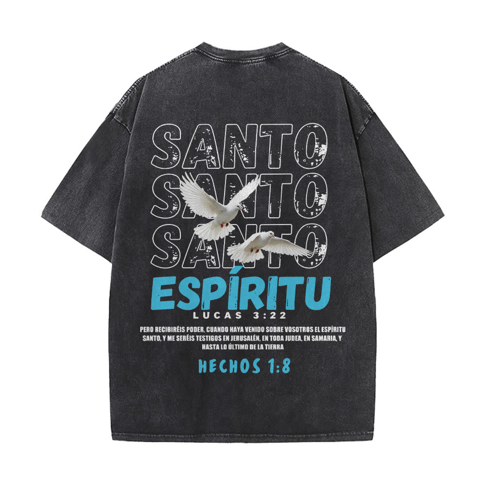 Christianartworkshop T-shirt unisexe délavé avec slogan espagnol du Saint-Esprit, double colombe, police vieillie au dos - image 5