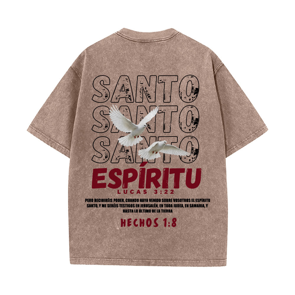 Christianartworkshop T-shirt unisexe délavé avec slogan espagnol du Saint-Esprit, double colombe, police vieillie au dos - image 20