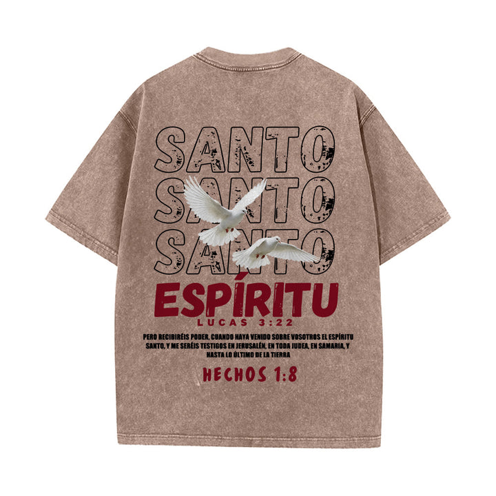 Christianartworkshop T-shirt unisexe délavé avec slogan espagnol du Saint-Esprit, double colombe, police vieillie au dos - image 20