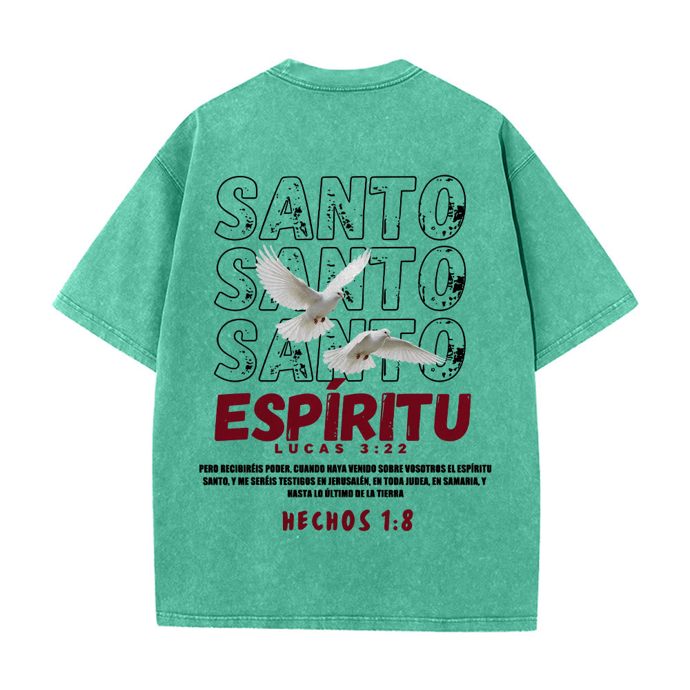Christianartworkshop T-shirt unisexe délavé avec slogan espagnol du Saint-Esprit, double colombe, police vieillie au dos - image 8