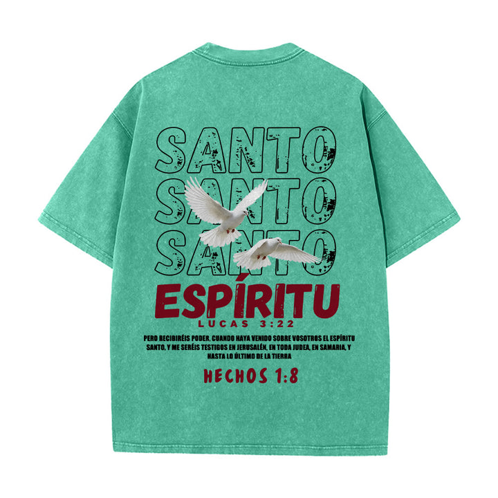 Christianartworkshop T-shirt unisexe délavé avec slogan espagnol du Saint-Esprit, double colombe, police vieillie au dos - image 8
