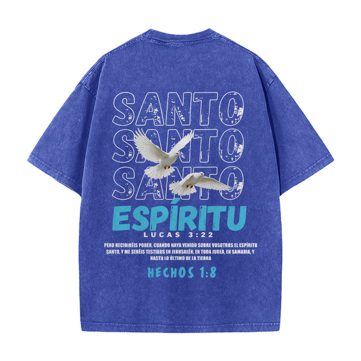 Christianartworkshop T-shirt unisexe délavé avec slogan espagnol du Saint-Esprit, double colombe, police vieillie au dos - image 11