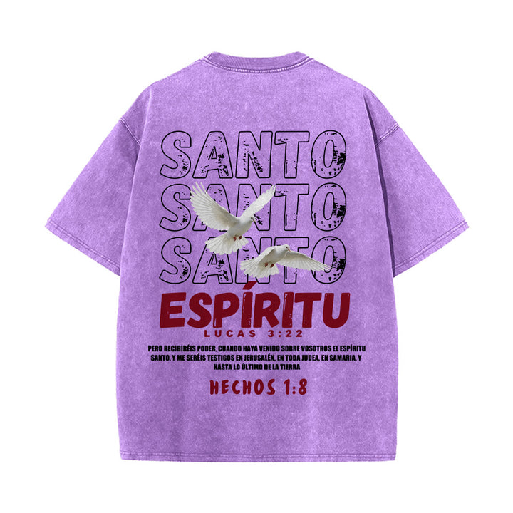 Christianartworkshop T-shirt unisexe délavé avec slogan espagnol du Saint-Esprit, double colombe, police vieillie au dos - image 26