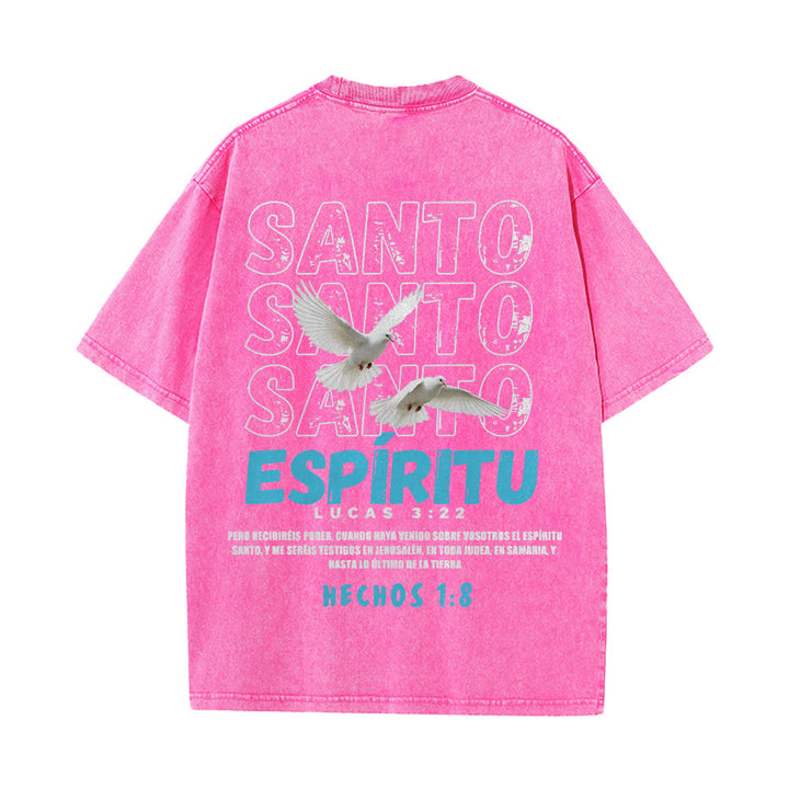 Christianartworkshop T-shirt unisexe délavé avec slogan espagnol du Saint-Esprit, double colombe, police vieillie au dos - image 23