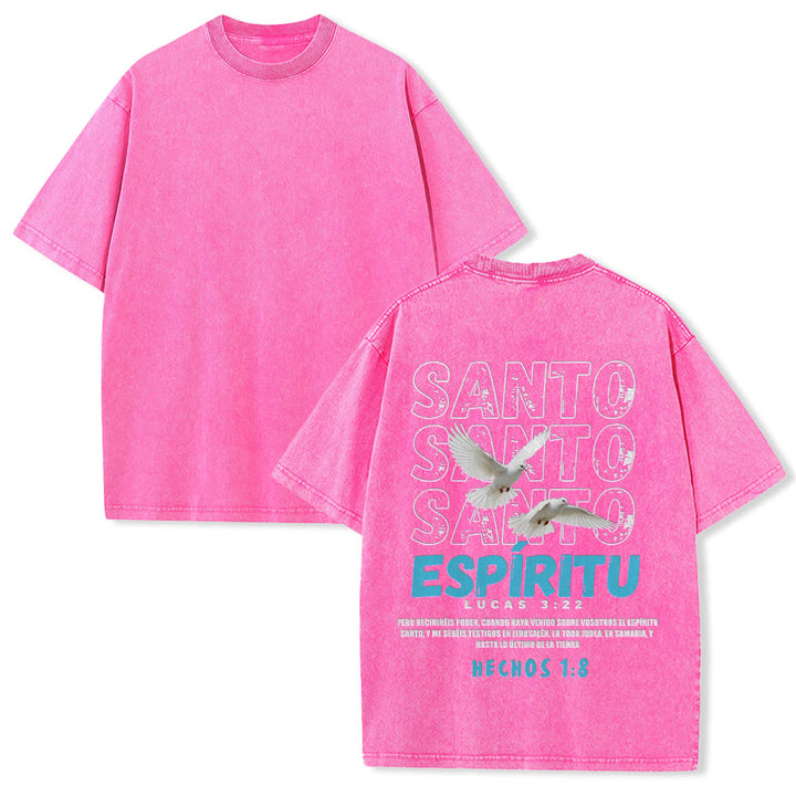 Christianartworkshop T-shirt unisexe délavé avec slogan espagnol du Saint-Esprit, double colombe, police vieillie au dos - Rose - 5XL - image 22