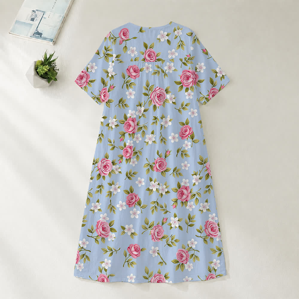 Christianartworkshop Robe midi d'été oversize à imprimé floral et col croisé, manches courtes - image 2