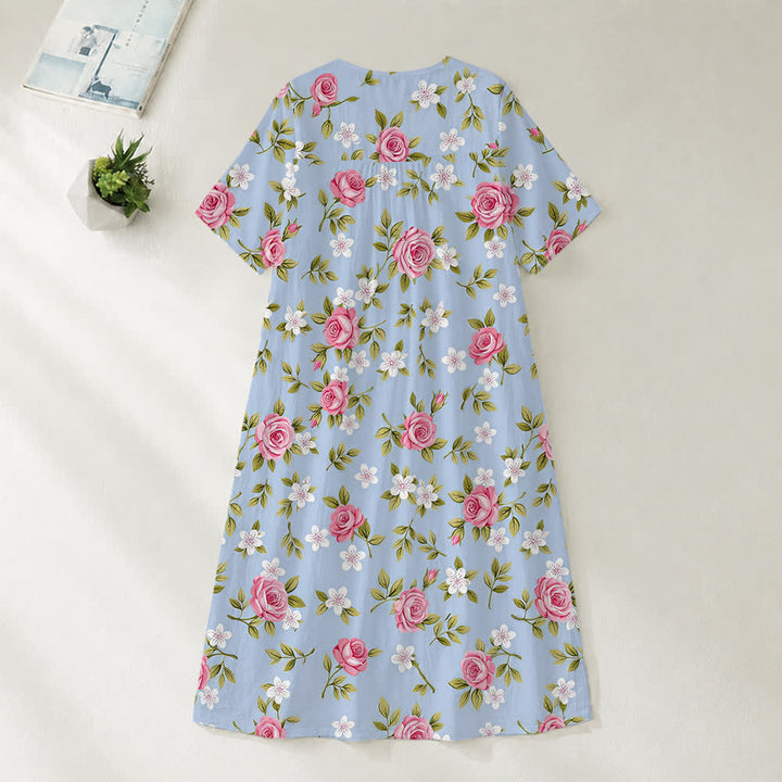 Christianartworkshop Robe midi d'été oversize à imprimé floral et col croisé, manches courtes - image 2