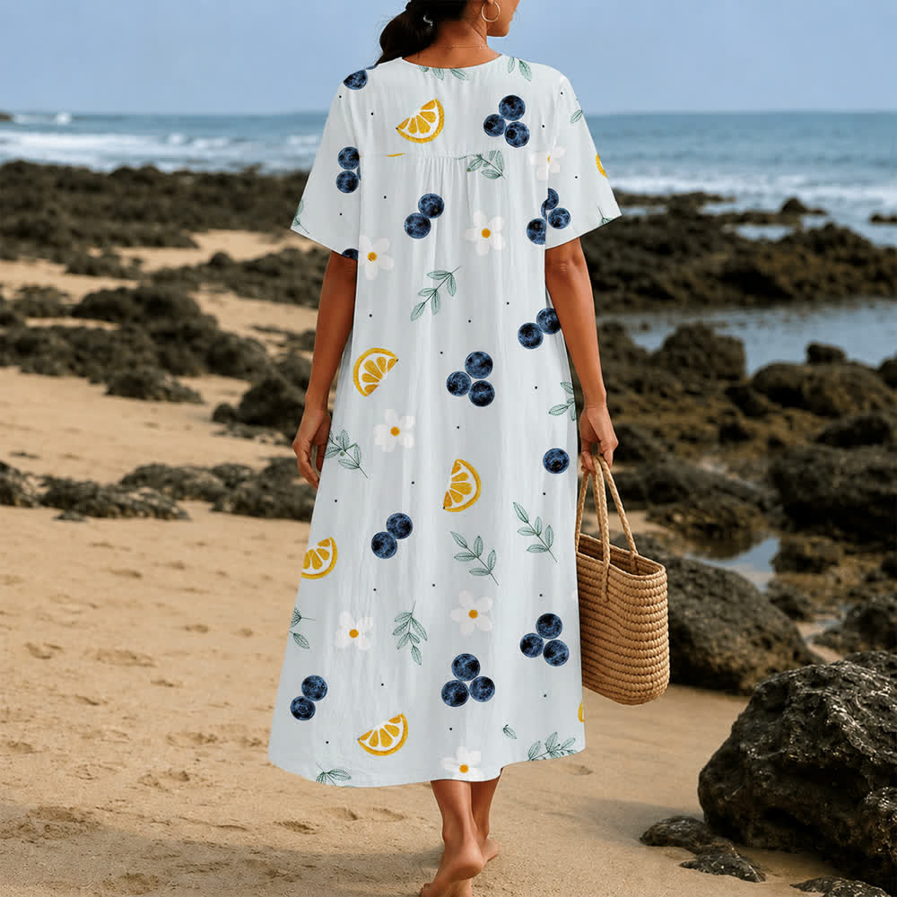 Christianartworkshop Robe midi d'été oversize à imprimé floral et col croisé, manches courtes - image 12