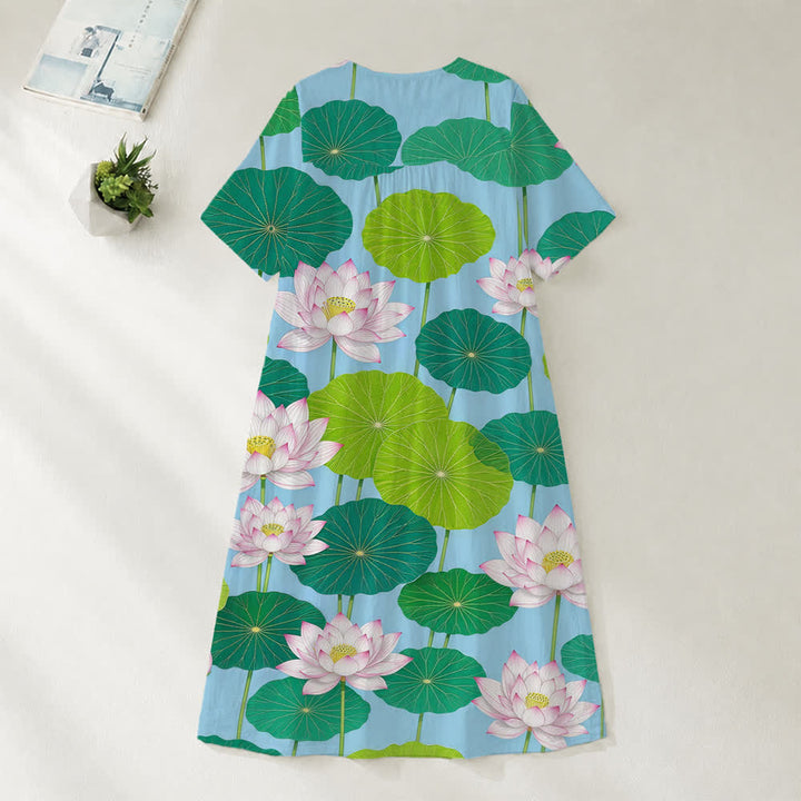 Christianartworkshop Robe midi d'été oversize à imprimé floral et col croisé, manches courtes - image 14