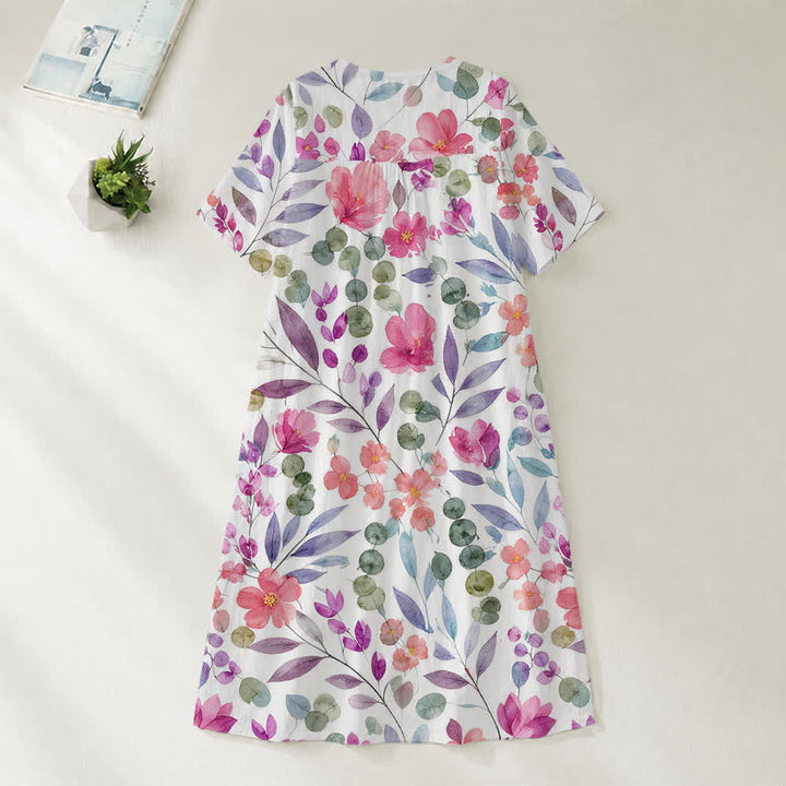 Christianartworkshop Robe midi d'été oversize à imprimé floral et col croisé, manches courtes - image 18