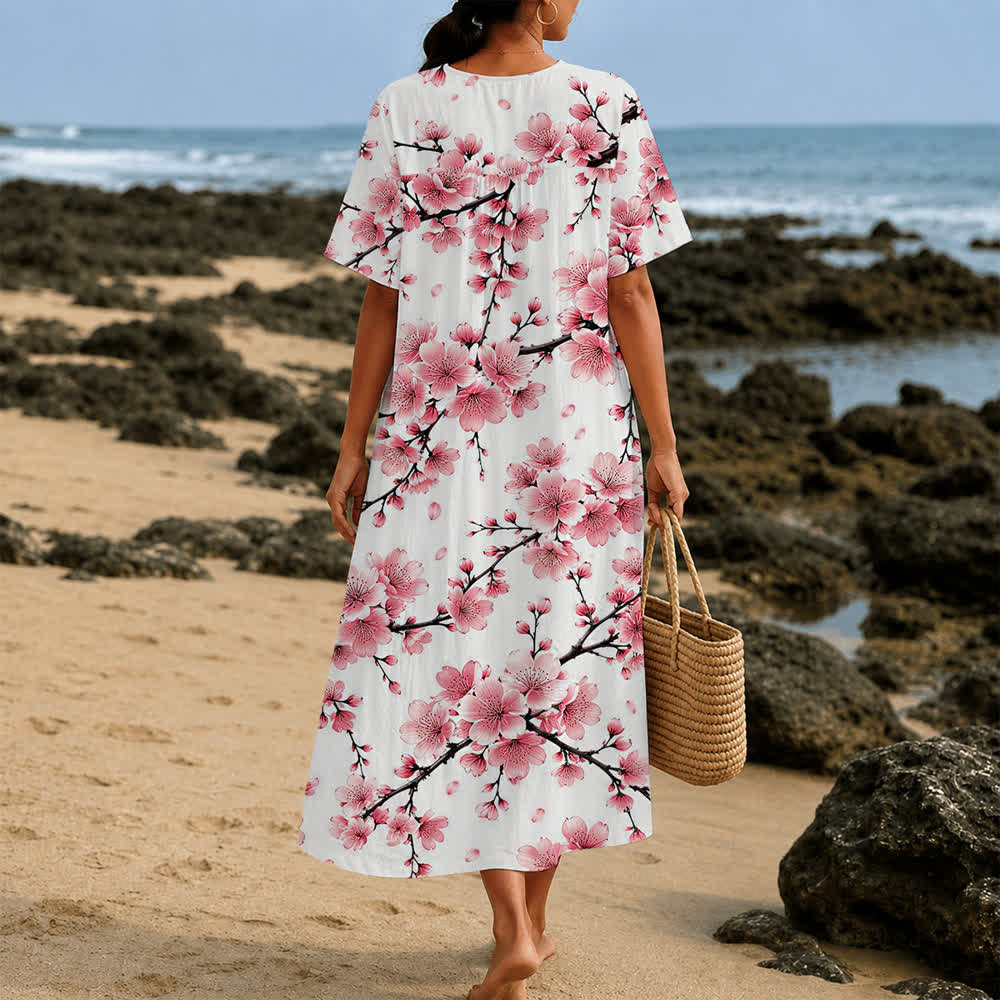 Christianartworkshop Robe midi d'été oversize à imprimé floral et col croisé, manches courtes - image 28