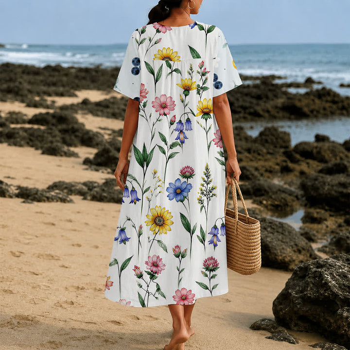 Christianartworkshop Robe midi d'été oversize à imprimé floral et col croisé, manches courtes - image 32