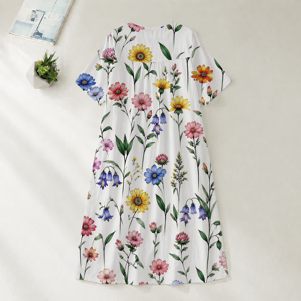 Christianartworkshop Robe midi d'été oversize à imprimé floral et col croisé, manches courtes - image 30