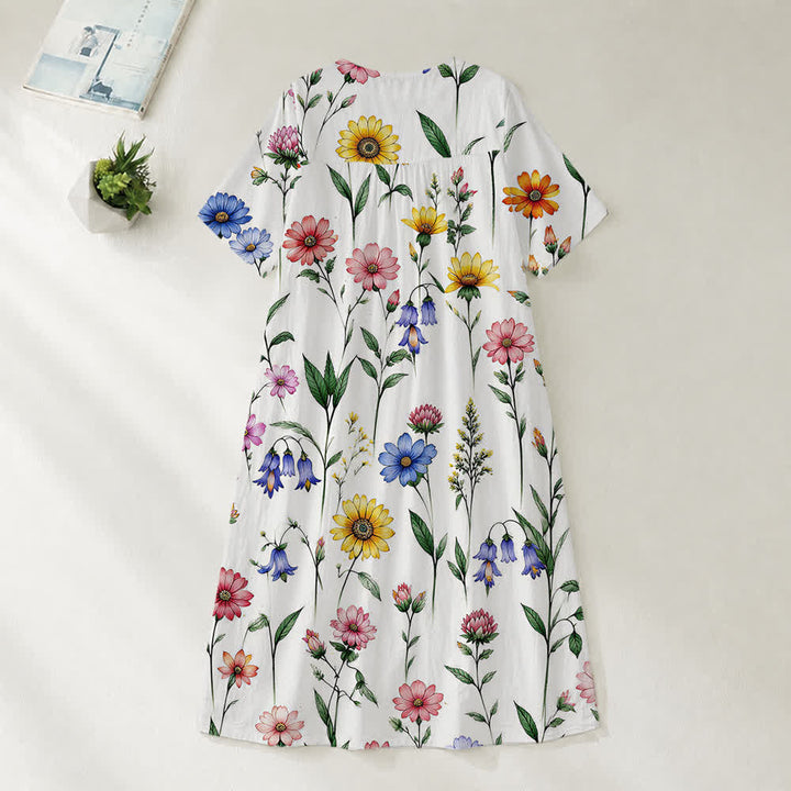 Christianartworkshop Robe midi d'été oversize à imprimé floral et col croisé, manches courtes - image 30