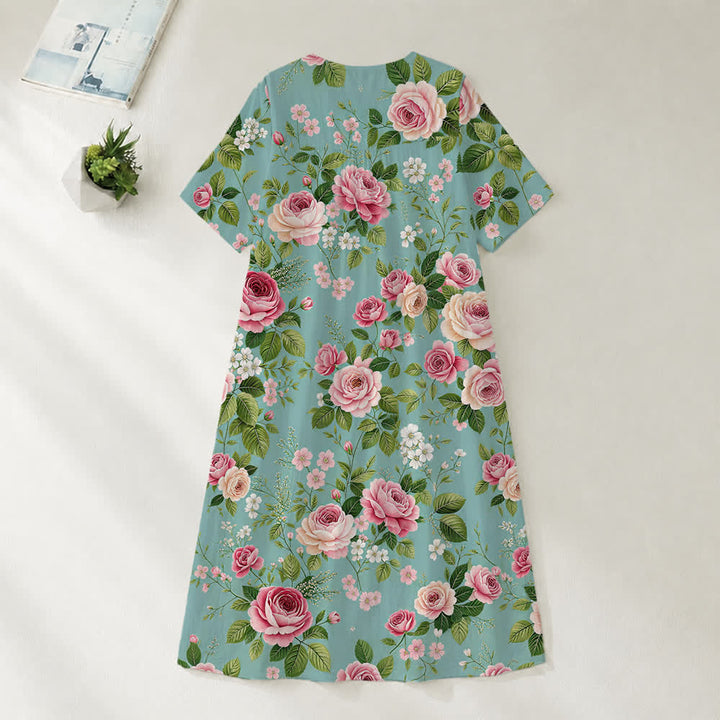 Christianartworkshop Robe midi d'été oversize à imprimé floral et col croisé, manches courtes - image 34