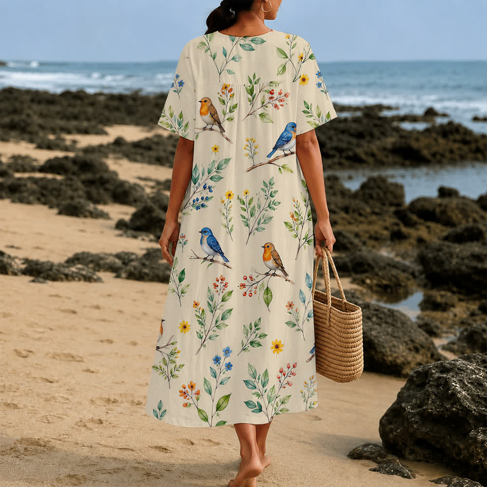 Christianartworkshop Robe midi d'été oversize à imprimé floral et col croisé, manches courtes - image 40
