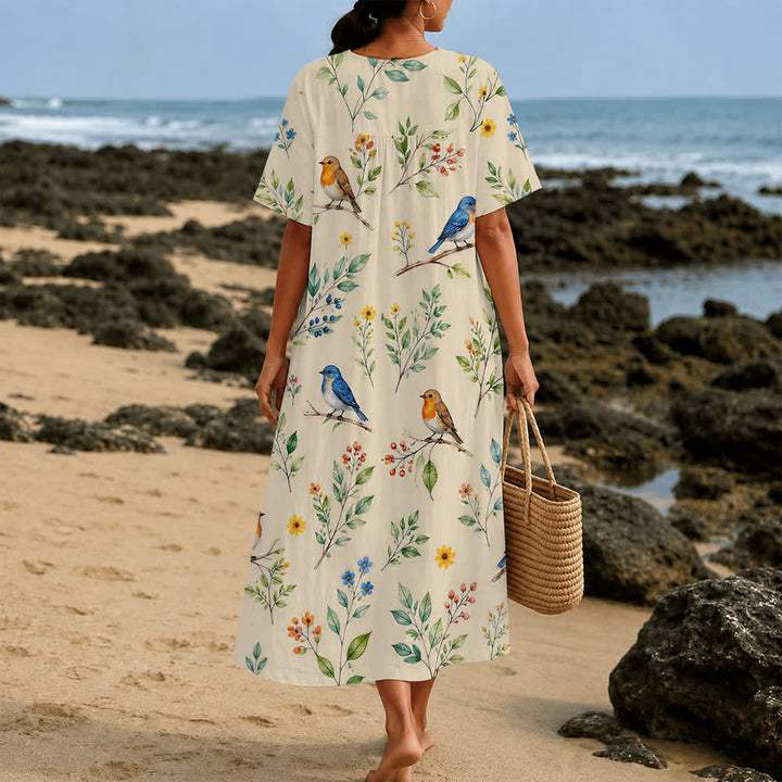 Christianartworkshop Robe midi d'été oversize à imprimé floral et col croisé, manches courtes - image 40