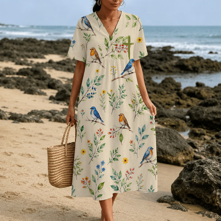 Christianartworkshop Robe midi d'été oversize à imprimé floral et col croisé, manches courtes - image 39