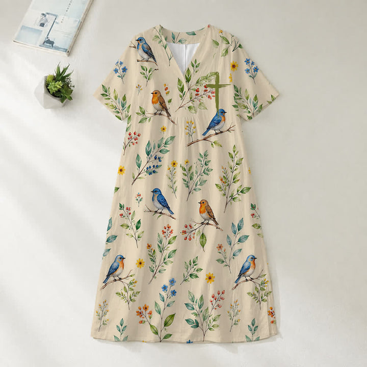 Christianartworkshop Robe midi d'été oversize à imprimé floral et col croisé, manches courtes - Gazouiller - 4XL - image 37