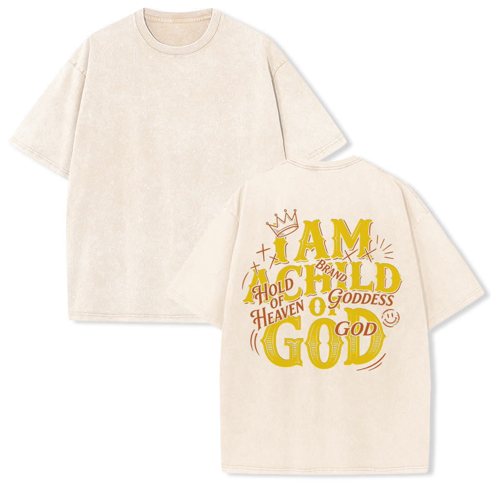 Christianartworkshop T-shirt unisexe vintage délavé avec couronne et croix, imprimé dos assorti, motif « Je suis un enfant de Dieu ». - Beige - 5XL - image 1