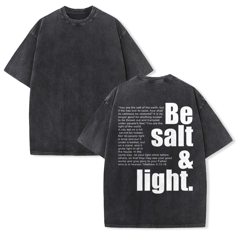 Christianartworkshop T-shirt unisexe délavé avec verset biblique « Sel et Lumière » en gros et petit caractères contrastés au dos. - Noir - 5XL - image 7