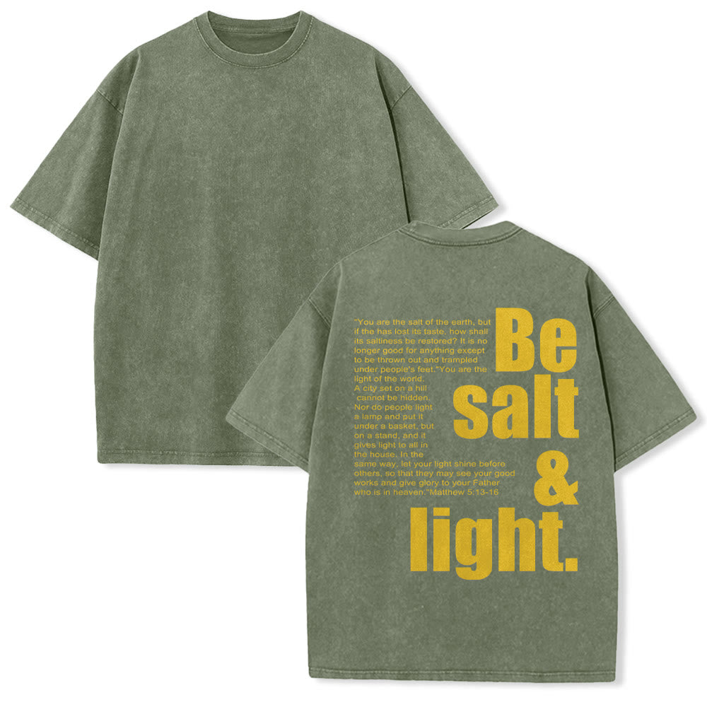Christianartworkshop T-shirt unisexe délavé avec verset biblique « Sel et Lumière » en gros et petit caractères contrastés au dos. - Vert armée - 5XL - image 19