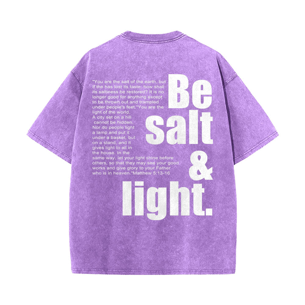 Christianartworkshop T-shirt unisexe délavé avec verset biblique « Sel et Lumière » en gros et petit caractères contrastés au dos. - image 2