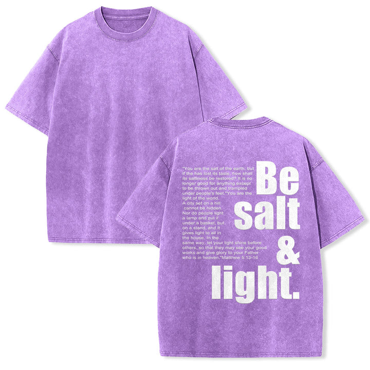 Christianartworkshop T-shirt unisexe délavé avec verset biblique « Sel et Lumière » en gros et petit caractères contrastés au dos. - Violet - 5XL - image 1