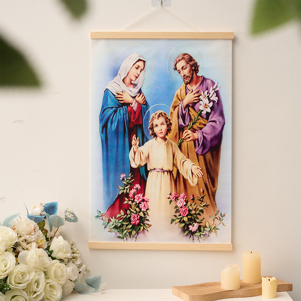 Christianartworkshop Cœur Immaculé, Notre-Dame, Jésus et la Sainte Famille, Tableau mural en bois naturel sur toile roulée, - image 5